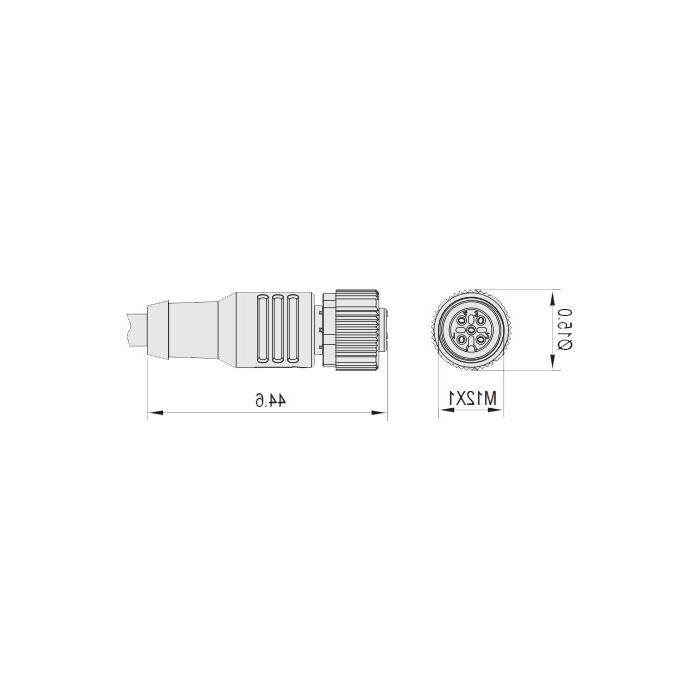 M12 3Pin、母头直型、带LED灯、单端预铸电缆、防焊渣PUR材质、黄色护套、64T031-XXX